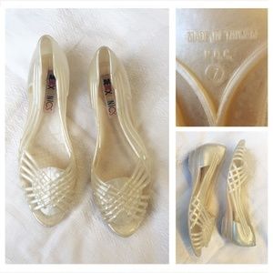 Vintage Pearlescent Huarache Jellies Wedge Shoes 7